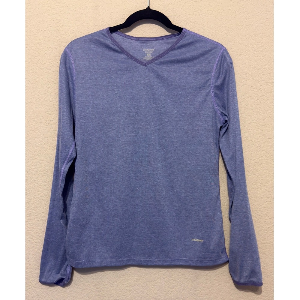 Patagonia Capilene Womens Large Purple V-Neck Long Sleeve Base Layer Shirt